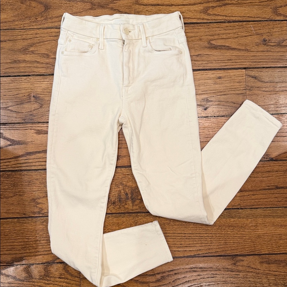MOTHER Cream Looker High-Rise Skinny Jeans